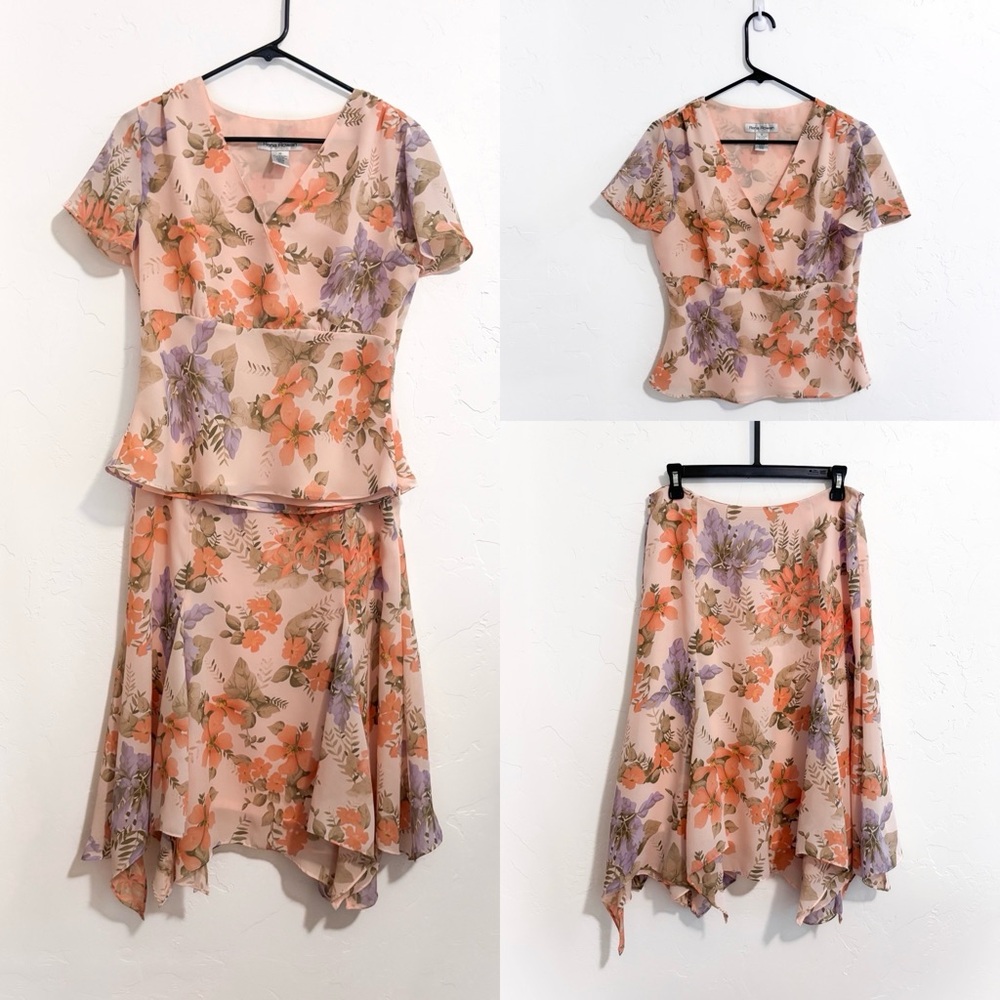 Rena Rowan Vintage Floral Matching Top and Skirt Set